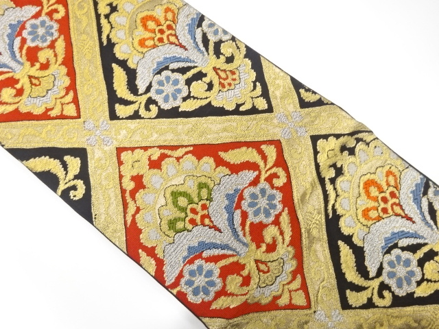 JAPANESE KIMONO / ANTIQUE FUKURO OBI / SILK / WOVEN FLORAL SARASA